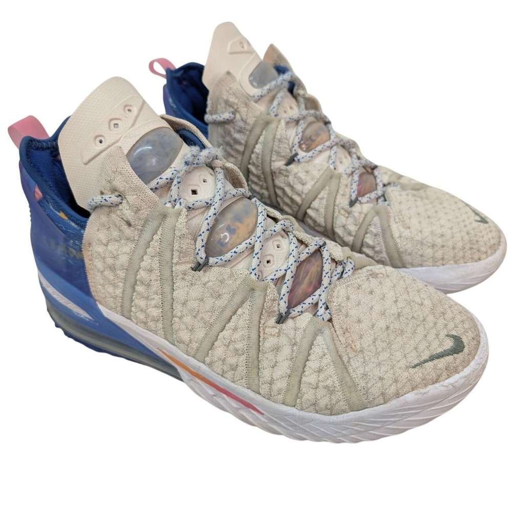 Nike LeBron 18 Shoes DB8148-200 Men's Size US 7.5 Blue Beige Los Angeles by Day